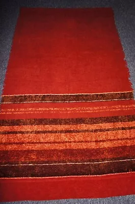 Vintage Rust Brown Orange Chenille Stripe Border Fringe Sides Door Curtain • $31.07