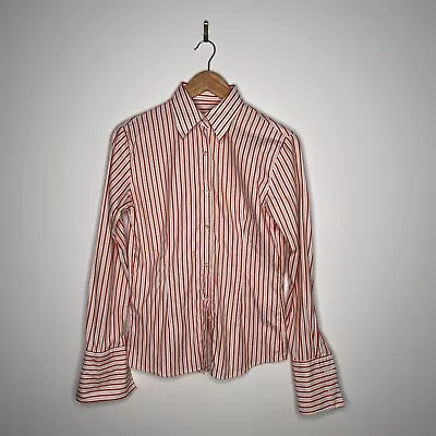 Rhodes & Beckett Women's Orange Stripe Egyptian Cotton Double Cuff Shirt Size 10 • $18.50