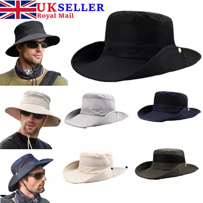 Mens Outdoor Sun Hat Bucket Safari Bush Boonie Hiking Fishing Cap Wide Brim UK • £6.99