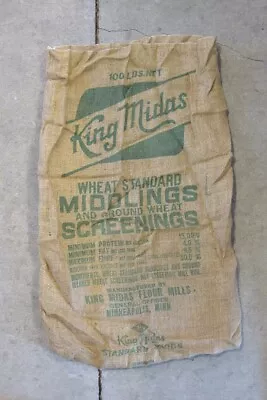 Vintage Burlap Sack Wheat Middlings & Screenings King Midas Minneapolis MN • $13