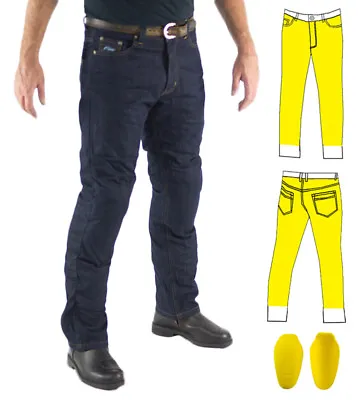 Mens Blue Motorcycle Jeans Full Lined Knit Made With Kevlar +CE Armour Finn Moto • $148.75