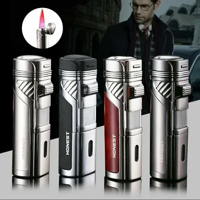 £13.99 • Buy Quad 4 Jet Red Flame Torch Lighter Refillable Butane Cigar Lighter With Punch