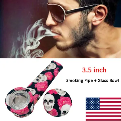 $5.98 • Buy Small Hand Pipes Silicone Tobacco Smoking Pipe With Glass Bowl & Cap Lid New