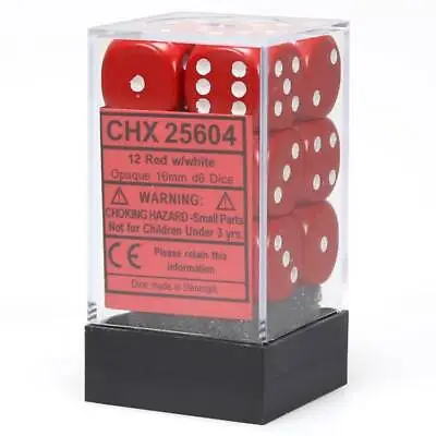 Chessex Opaque Red With White 12 Dice Set - 6 Sided - 16mm D6 Dice Block • $3.99