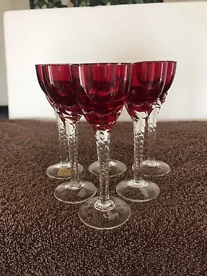 Vintage Bohemian Crystal Ruby Red Glass Set Of Six • $60