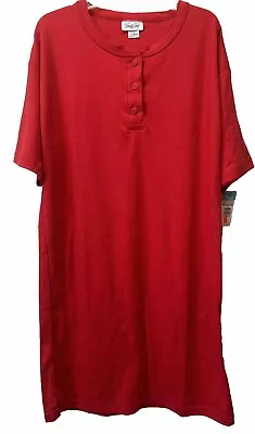 Vintage NEW Vanity Fair Nightgown Red Long Henley Cotton Knit One Size Fits ALL • $12.22