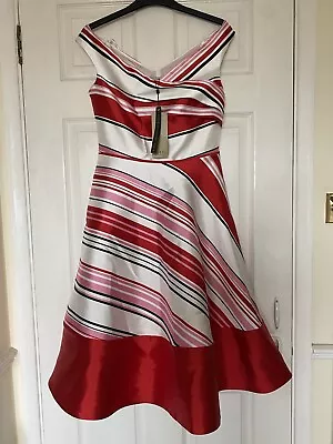 Women’s Coast Rochelle Stripe Dress Multi Red White Pink Size 10 BNWT RRP £149 • £49.99