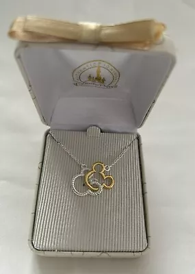 Disney Parks Mickey Icon Duo Drop Necklace Silver And Gold Linked New In Box • $23.50