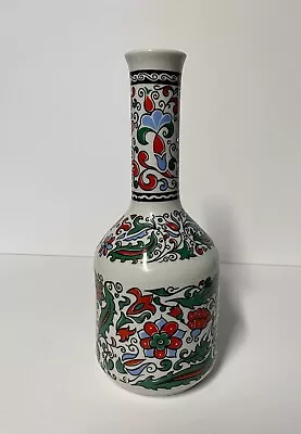 Vintage METAXA Hand Made Porcelain Multi-Color Floral Bottle Vase Greece 10” • $15