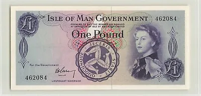 ISLE OF MAN 1 Pound 1961 P-25a Garvey 462084 Pressed AU QEII Banknote.  A7 • $75