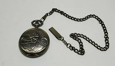 Retro Style Motorcycle Pocket Watch With Chain • $12.95