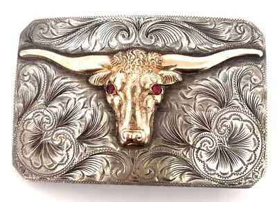 Antique Sunset Trails John McCabe Bull Belt Buckle Sterling Silver & 10k Gold • $1800