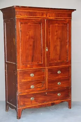 $2650 • Buy Big Antique English Georgian Wardrobe 1770 Original Patina Interior Armoire Draw
