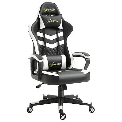 Vinsetto Racing Gaming Chair W/ Lumbar Support Gamer Office Chair Black White • £89.99