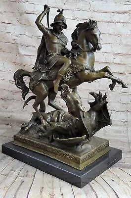 Saint George Dragon Slayer Military Saint Roman Soldier Bronze Marble Statue Art • $594.65