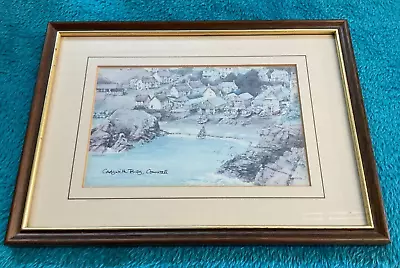 Vintage Small Framed Print CADGWITH BAY CORNWALL Muted Colours Detailed • £10