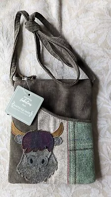 Small Fabric Shoulder Bag Highland Cattle Tartan BNWT • £12