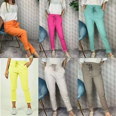 Womens Lagenlook Italian Magic Pants Ladies Casual Stretch Jogger Style Trousers • £13.99