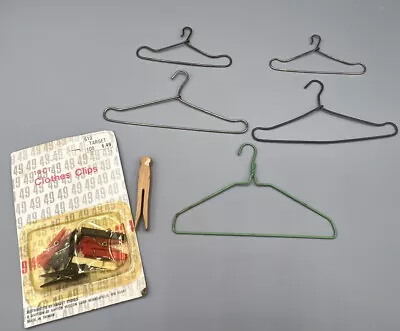 Vintage Doll Size Wire Clothes Hangers And Clothes Pins • $10