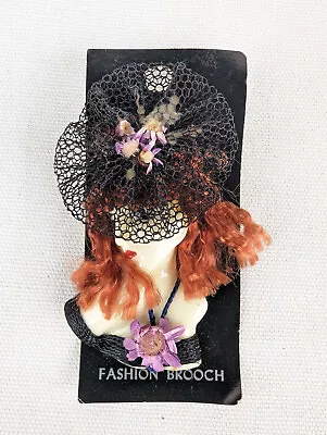 Vintage 1980s Resin Brooch Pin Art Deco Lady Wearing Hat 3D • $9.99