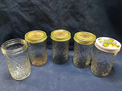 5 BALL Quilted CRYSTAL Jelly Jam Jars RARE 6 Oz Canning Fruit Dessert Vintage  • $89.99