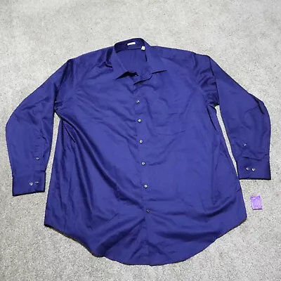 Van Heusen Button Up Shirt Long Sleeve Blue Lux Sateen Men's Size 18 34/35 • $10.83