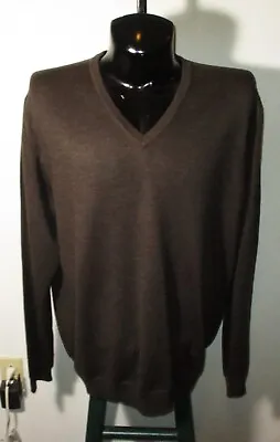 Men's BROOKS BROTHERS Brown Merino Wool V-Neck Sweater Size XL • $28