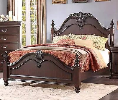 Louis Philippe Style Dark Cherry Finish Queen Bed Bedroom Furniture • $899