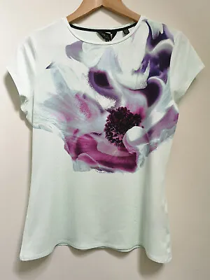 TED BAKER Cosmic Bloom Floral Print Jersey T-shirt Tee Top Mint Pink Purple 3 12 • £55