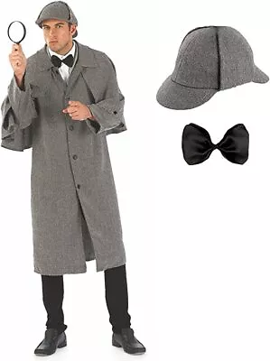 Men`s Victorian Detective Costume Adult Historical Sleuth Fancy Dress M L XL • £46.99