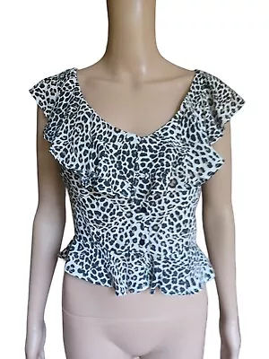 Zara Womens Womens Animal Print Crop Top Ruffled With Flounced V Neck Size XS • $18.99