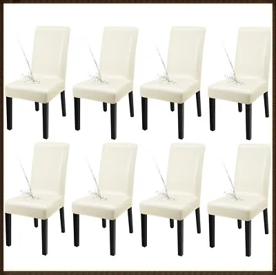 8PCS Stretch Dining Chair Covers Slipcover Waterproof PU Leather Removable White • $81.99