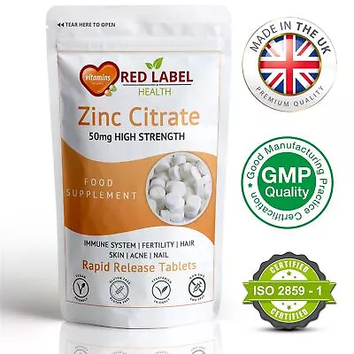 Zinc Citrate 50mg High Strength Tablets Immune Health Support Acne Skin • £4.49