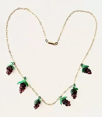 Vintage Artisan Venetian Murano Glass Grape Cluster Pendant Necklace • $32