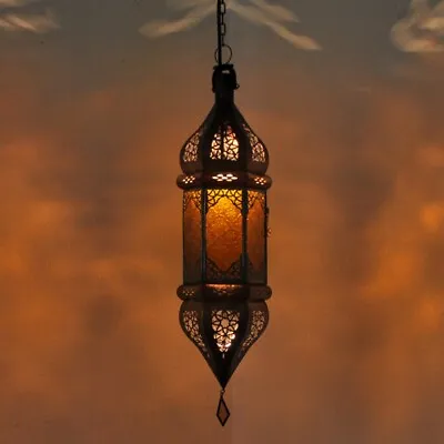 Moroccan-Style Hanging Lantern With Elegant Metal Detailing • $130