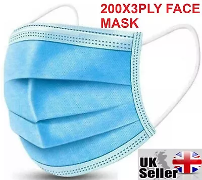 200 Disposable Face Mask 3 Ply Breathable Face Mask Dust Cover  • £6.99