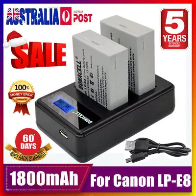 2X LP-E8 Battery + LCD Charger Replace For Canon EOS 550D 600D 700D 650D Camera • $30.99