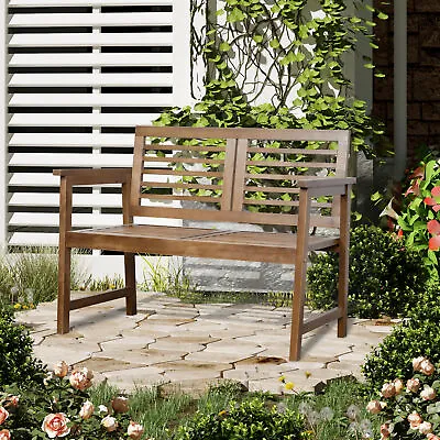 Wooden Garden Bench Classic Patio Loveseat 2-Seater Chair With Backrest • £129.99