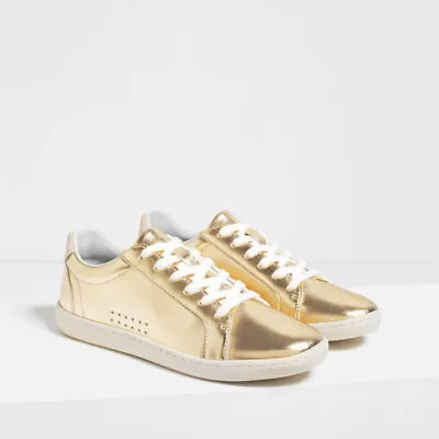 Zara Woman Gold  Lace-Up Plimsolls Size EU 42 / US 11 • $34.99