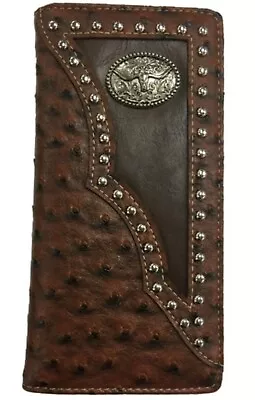 Long Horn Unisex Wallet Western Bifold Check Book Style W011-14 Brown Ostrich  • $14.99