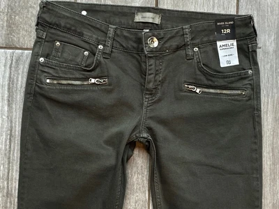 £34.99 • Buy River Island  AMELLIE Skinny Dark Khaki Green Sexy Jeans Front Zips 12 R W32 L29