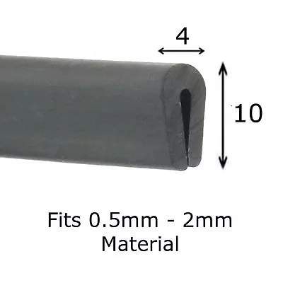 Black Rubber U Channel Edging Trim Seal 10mm X 4mm Fits 0.5mm - 2mm Per Metre • £3.99