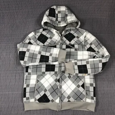 Fission Jacket Men XL Black White Gray Plaid Full Zip Thick Fleece Lined Hoodie • $15.97