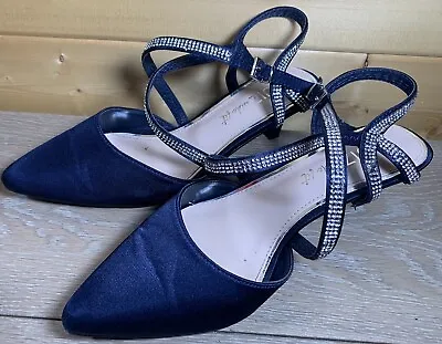 Quiz Navy Blue  Party  Dress Shoes Size  4 Womens Stunning Diamante • £14.99