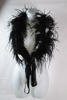 Women Evening Feather Shoulder Black And White Shawl Wrap With Black Satin Tie • $38