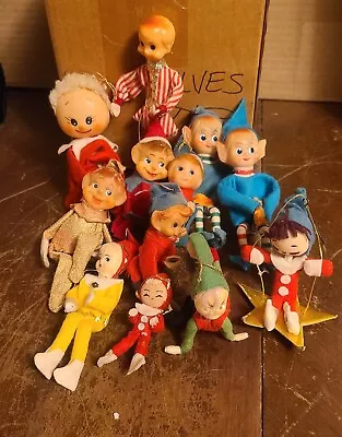 Vintage Lot Of 12 Elves Knee Huggers Christmas Ornaments Japan • $51