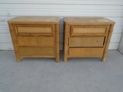 TLC Pair Faux Bamboo Bachelor Chest 3 Drawers Nightstands 2 Dressers Pair Boho • $350