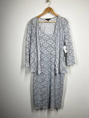 Marina Scalloped Glitter Lace Dress With Jacket Size 12 Silver • $28