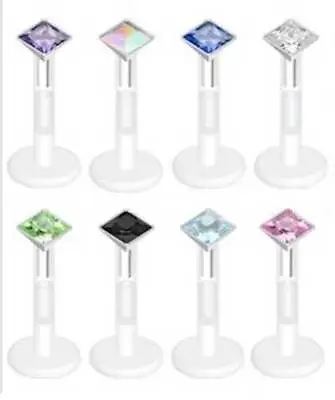 £2.20 • Buy Bioflex - Lip Stud / Monroe / Tragus - Square Diamond - Choose Colour & Length