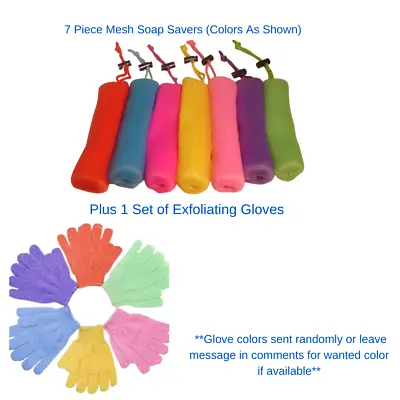 7 Piece Loofah Soap Saver Loofah Sponge  Plus Set Of Exfoliating Gloves • $13.99